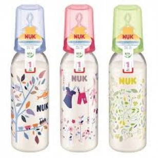 Nuk 230ML印花玻璃奶瓶/矽膠奶咀2號中孔